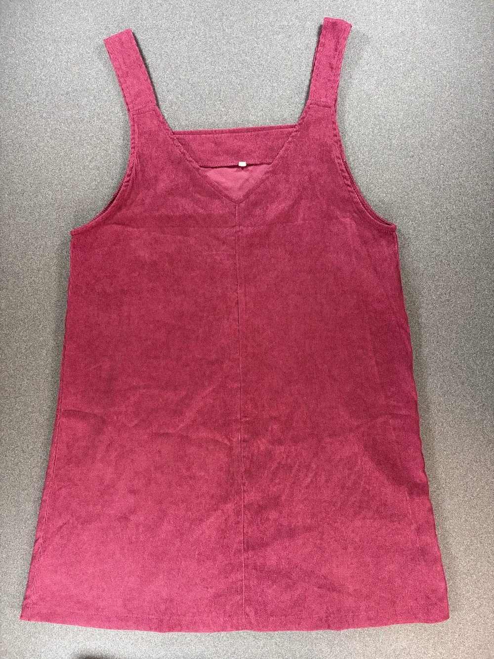 Sleeveless Corduroy Mini Dress in Size Medium Burgundy with V-Neck and 1" straps